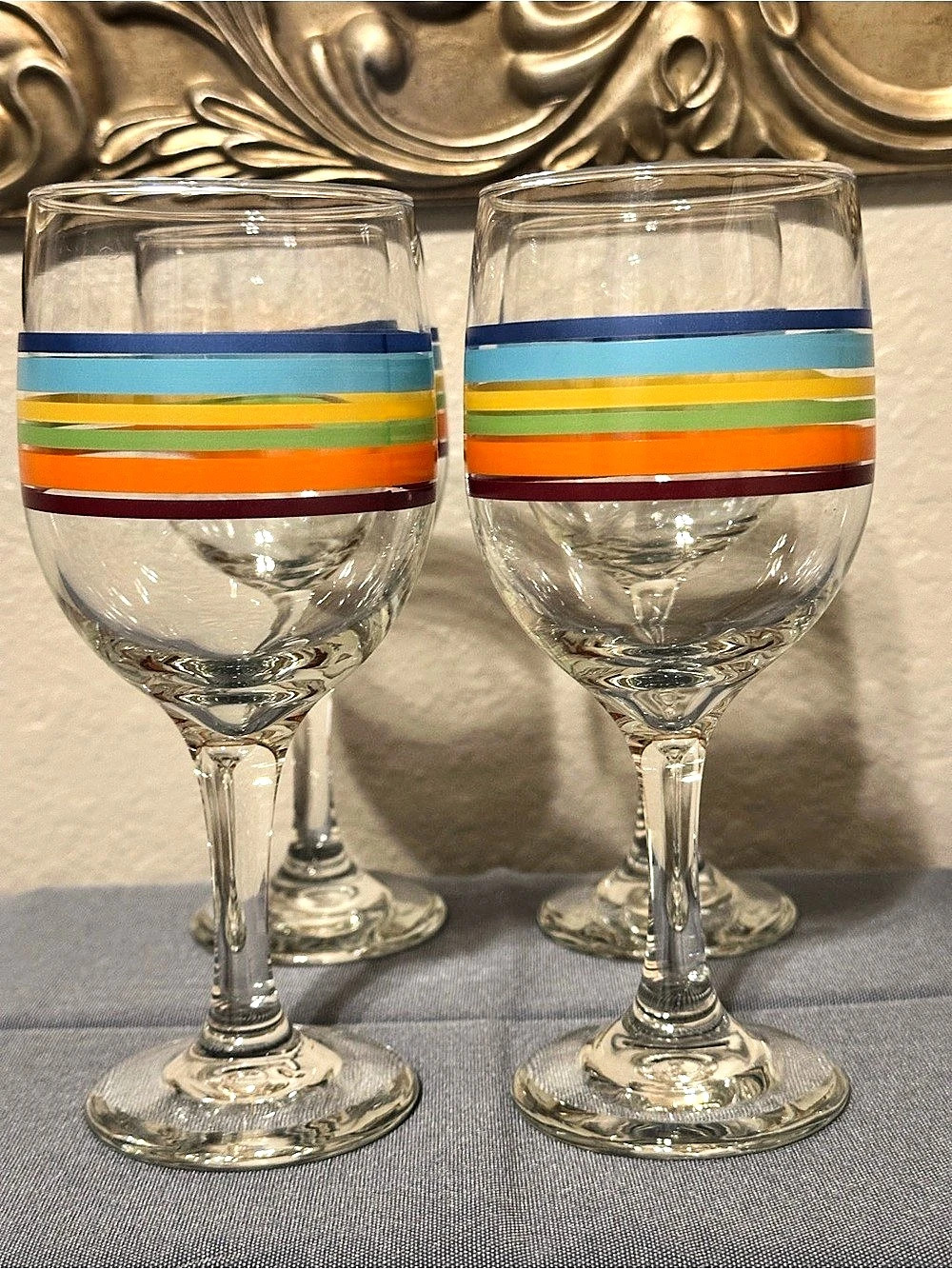 4 Libbey Fiesta Stripped Wine Glasses